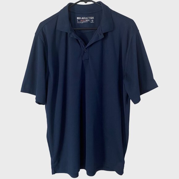 Ariat Tek Heat-Series Polo Shirt Mens Size Large Navy Blue Athletic Short-Sleeve - Picture 1 of 12